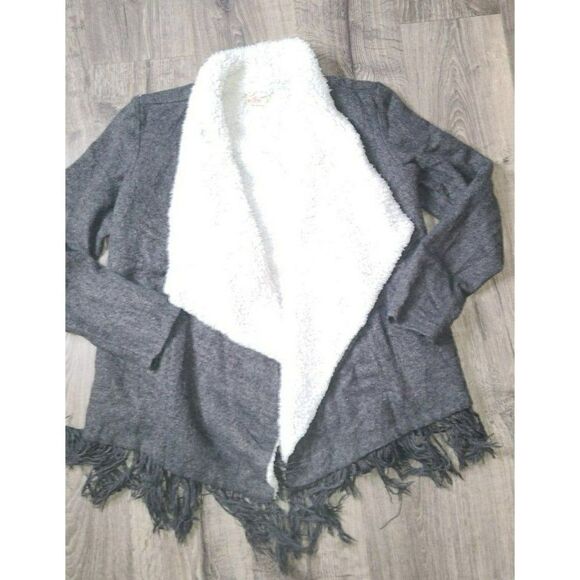 Hollister Cascading Fleece Frindge Open Coat Women's Size Large - Picture 1 of 4